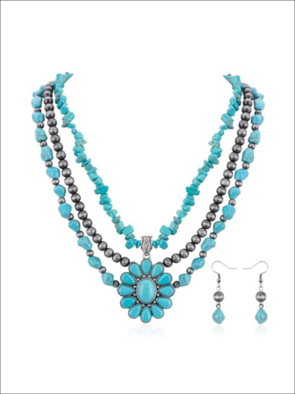 Western Turquoise Necklace & Dangle Earrings Jewelry Set